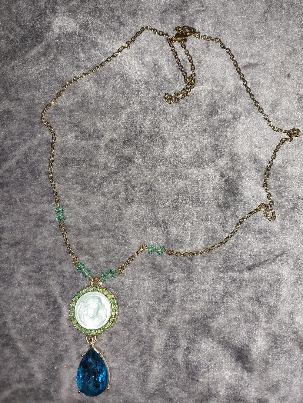 Handmade Angel Cameo Glass Necklace Teal Green 22" Long Chain Mother's Day Gift - Picture 8 of 9